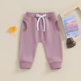 thumbnail image 2 of Douhoow Baby Boy Girl Sweatpants 0-3Y Solid Color Drawstring Elastic Jogger Pants Fall Winter Trousers, 2 of 9
