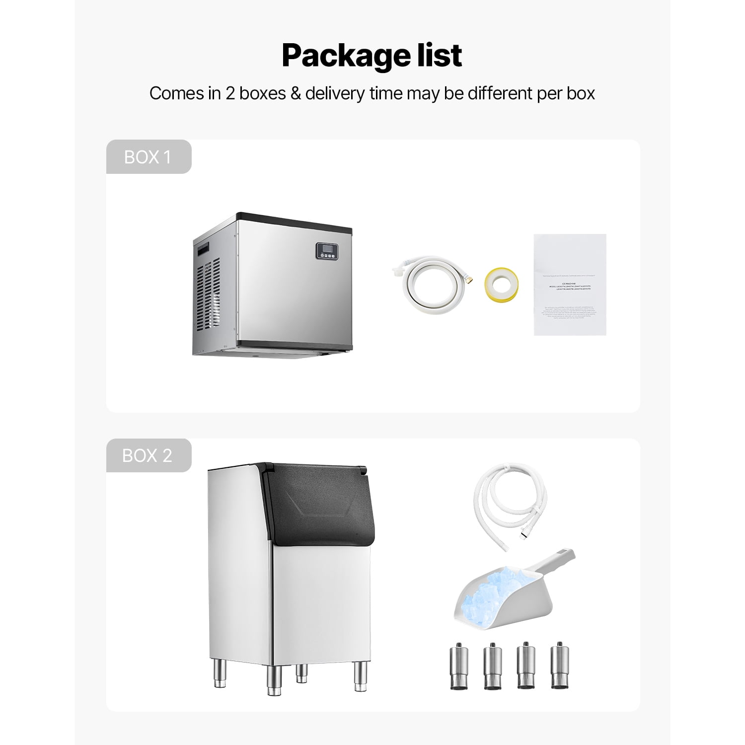 KFFKFF 360LBS/24H Commercial Ice Maker Machine with 300LBS Large Storage Bin Freestanding/Built-In, Stainless Steel Clear Ice Cube Maker LCD Panel