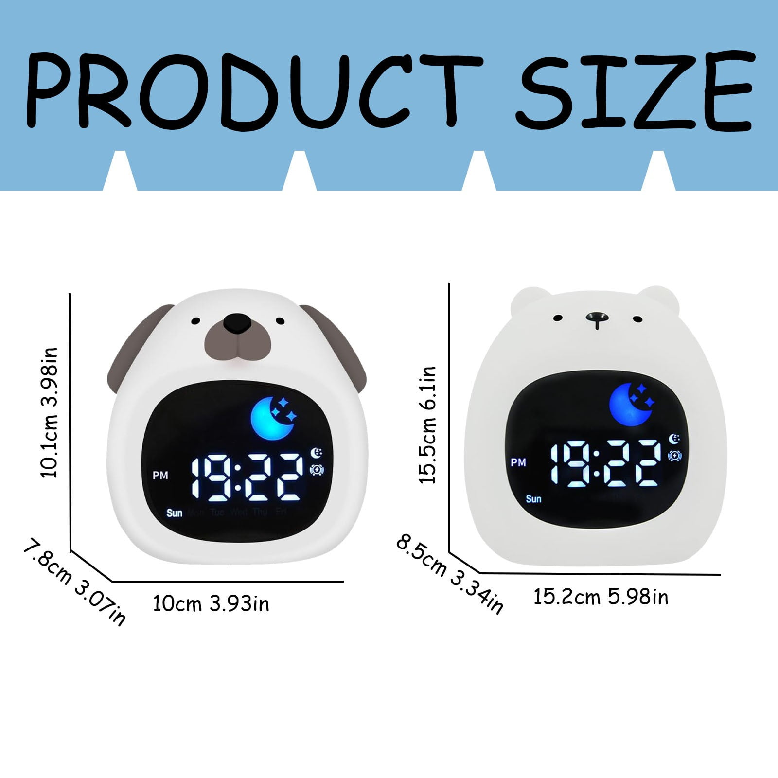 ZMKIAG Kids Alarm Clock with Color Change Night Light, Bedside Sleep Trainer Clocks with White Noise Rechargeable Cute Animal Shaped Digital Clocks for Boy & Girl