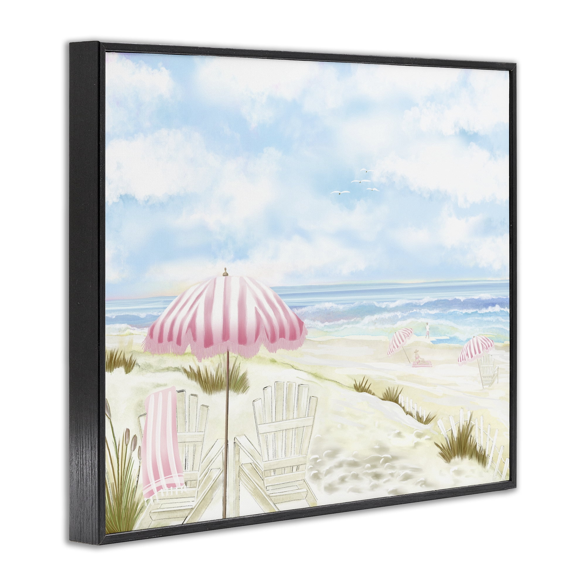 Seascape with Pink Umbrella Black Framed Giclee Art, design by Lori Mosley