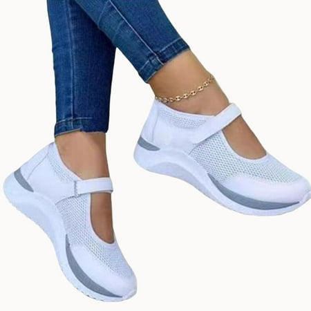 

Summer Walking Shoes with Hook and Loop Hollowed Shoes for Woman Fitness Sports Exercise 36 White