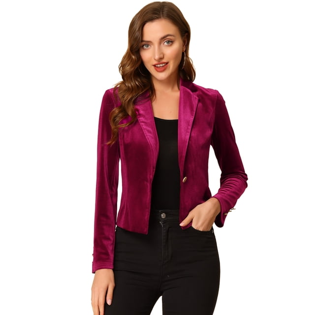 INSPIRE CHIC Chaqueta De Traje De Oficina De Negocios Con Solapa Y 1 Botón De Terciopelo Para Mujer borgo?a XS