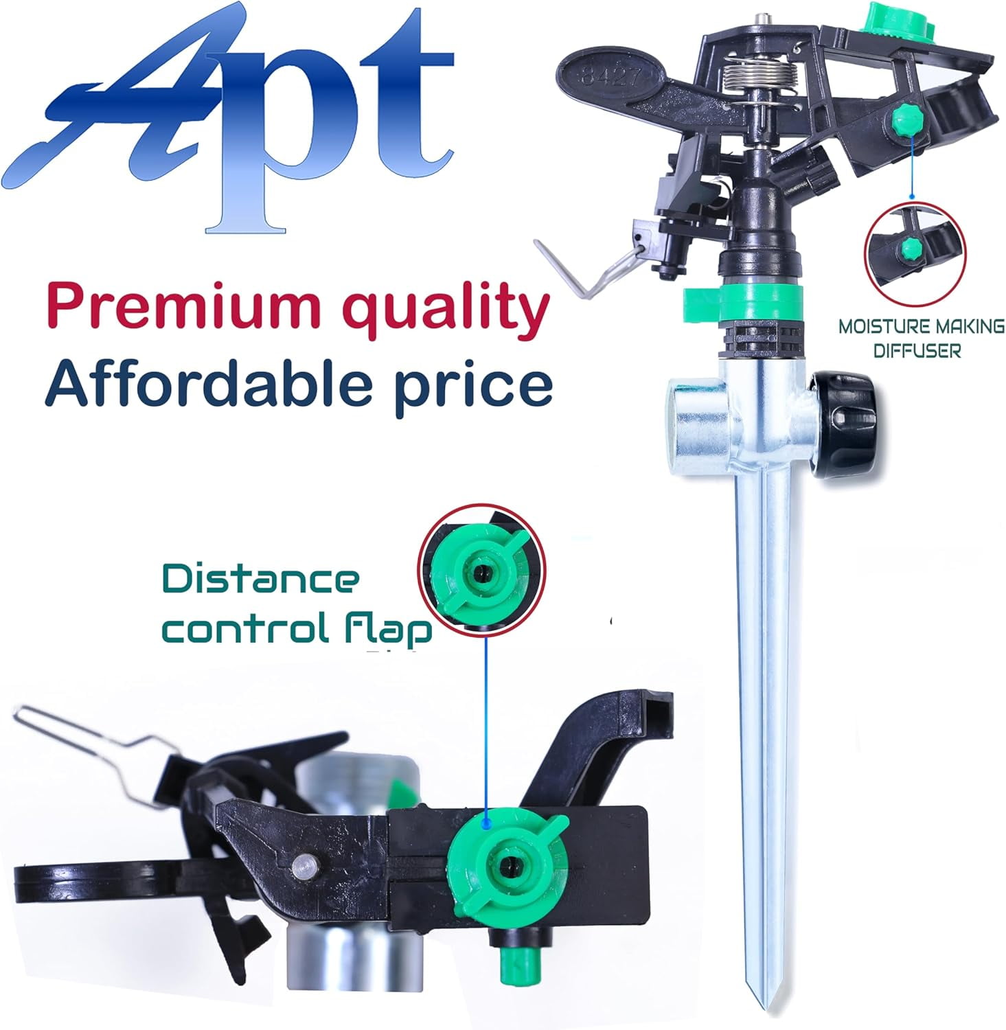 Pulsating Impact Sprinklers for Yard, Lawn & Garden, 80 to 5800 Ft. Sq. Adjustable Spray (2Pcs)