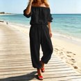 thumbnail image 6 of Jerdar Womens 2 Piece Outfits Off Shoulder Tops Wide Leg Pants Drawstring Waist Side Pockets Vacation Travel Casual Lounge Streetwear L, 6 of 8