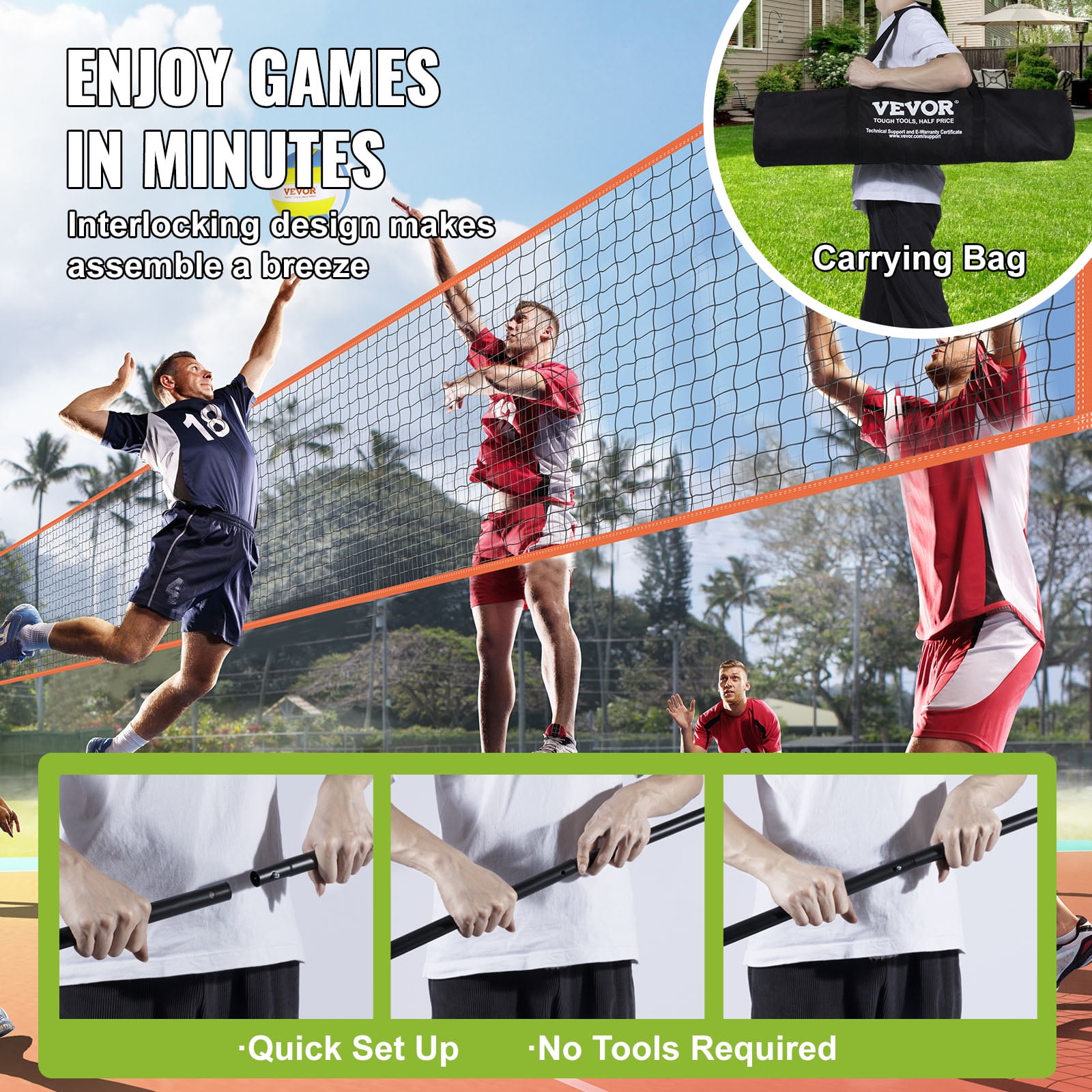 BENTISM 4-Way Volleyball Net ,Four Square Badminton Net Adjustable Heights- Backyard & Beach Game Set w/ Volleyball Ball & Carry Bag & Pump for Adults Kids, Quick Assemble