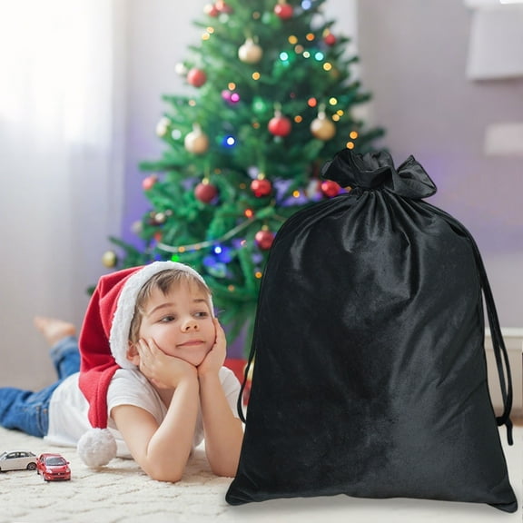 CYBIBO Drawstring Christmas Gift Bags Christmas Decorative Hanging Ornaments Atmospheric Drawstring Tote Bags Pull-String Christmas Decor Style Bags Waterproof Dust-Proof Fabric Bags, Black