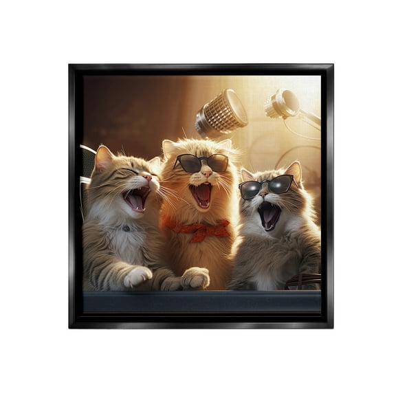 Stupell Industries Trendy Singing Cats Animals & Insects Painting Black Floater Framed Canvas Art Print Wall Art, 18 x 18