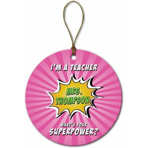 Personalized Super Teacher Ornament, Pink