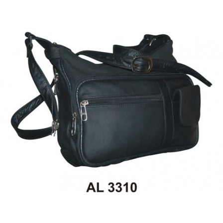 Additional Zippered Pockets - Ladies Fashion Motorcycle Heavy Duty Analine Cowhide Leather Gun Pocket Shoulder Bag With Additional 5 inch Zipper Pocket