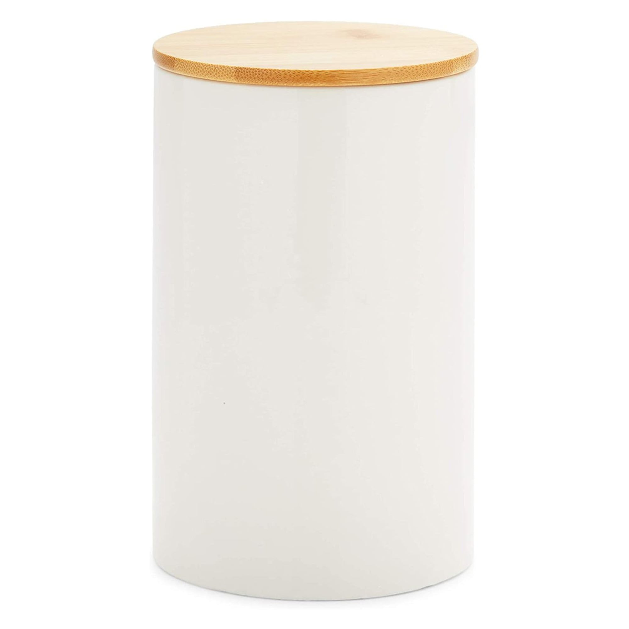 White Textured Ceramic Canisters with Bamboo Lids Set of 2 - World Market