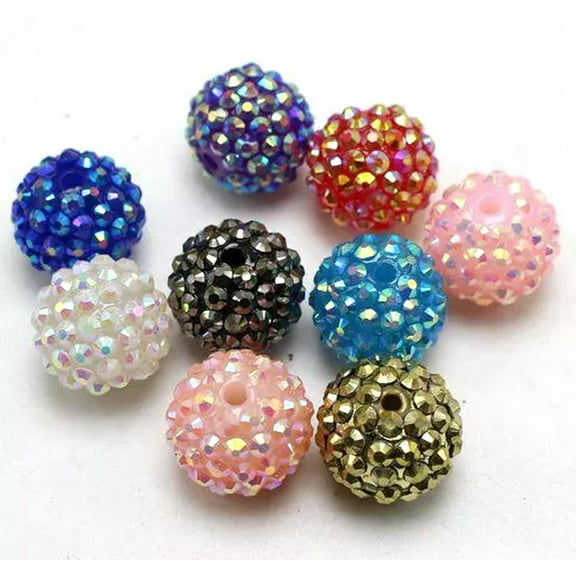 EOEMY 10 Mixed Colour Acrylic Rhinestone Disco Ball Beads 18mm For Shamballa Bracelet