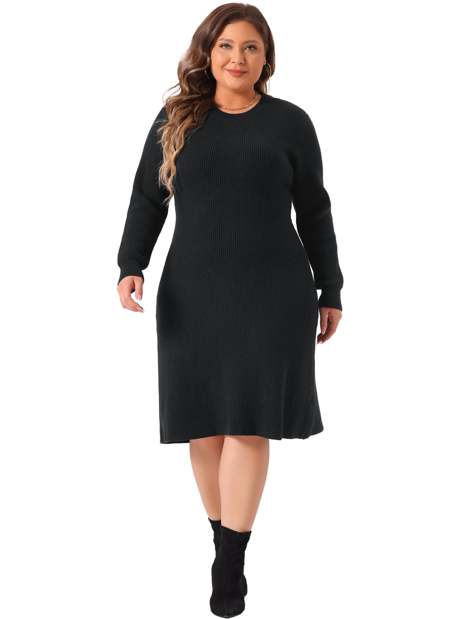 DARING DIVA Plus Size Sweater Fall Crew Neck Long Sleeve Dress 3X Black