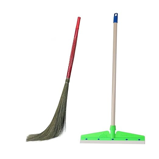 Hari Ram Gulab Rai - Household Wiper Cleaning | Squeegee + Phool Jhadu Combo | Plastic Floor - Wiper With No Dust Grass Jadoo | Perfect For Kitchen, Balcony, Garage, Bathroom & Office Cleaning