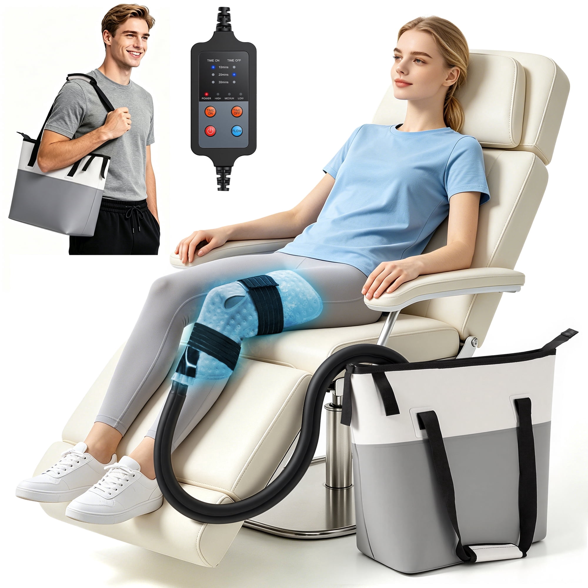 Cold Therapy Machine for Knee, Waist, Leg & Full Body – Ice System with Universal Pad, Timer & Temp Control, 10H Ice Retention, 15Qt Cooler, Quiet Pump for Bedrest