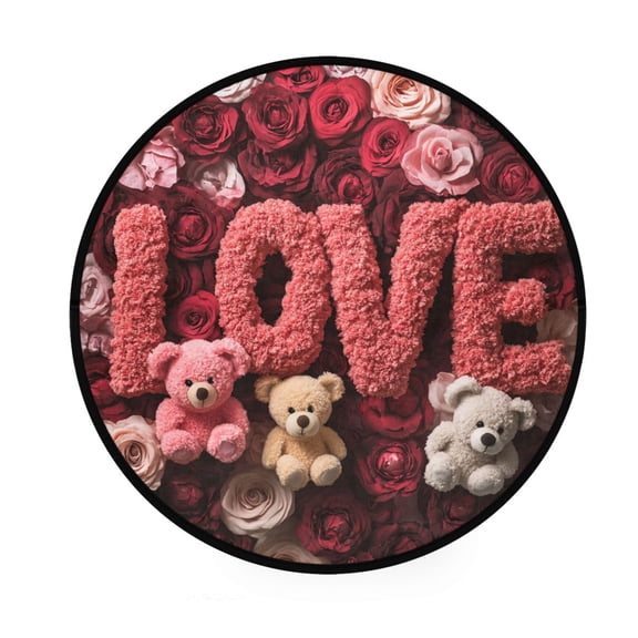 BZSMCE Round Decorative Floor Mat Floral Love Pattern 36.2IN