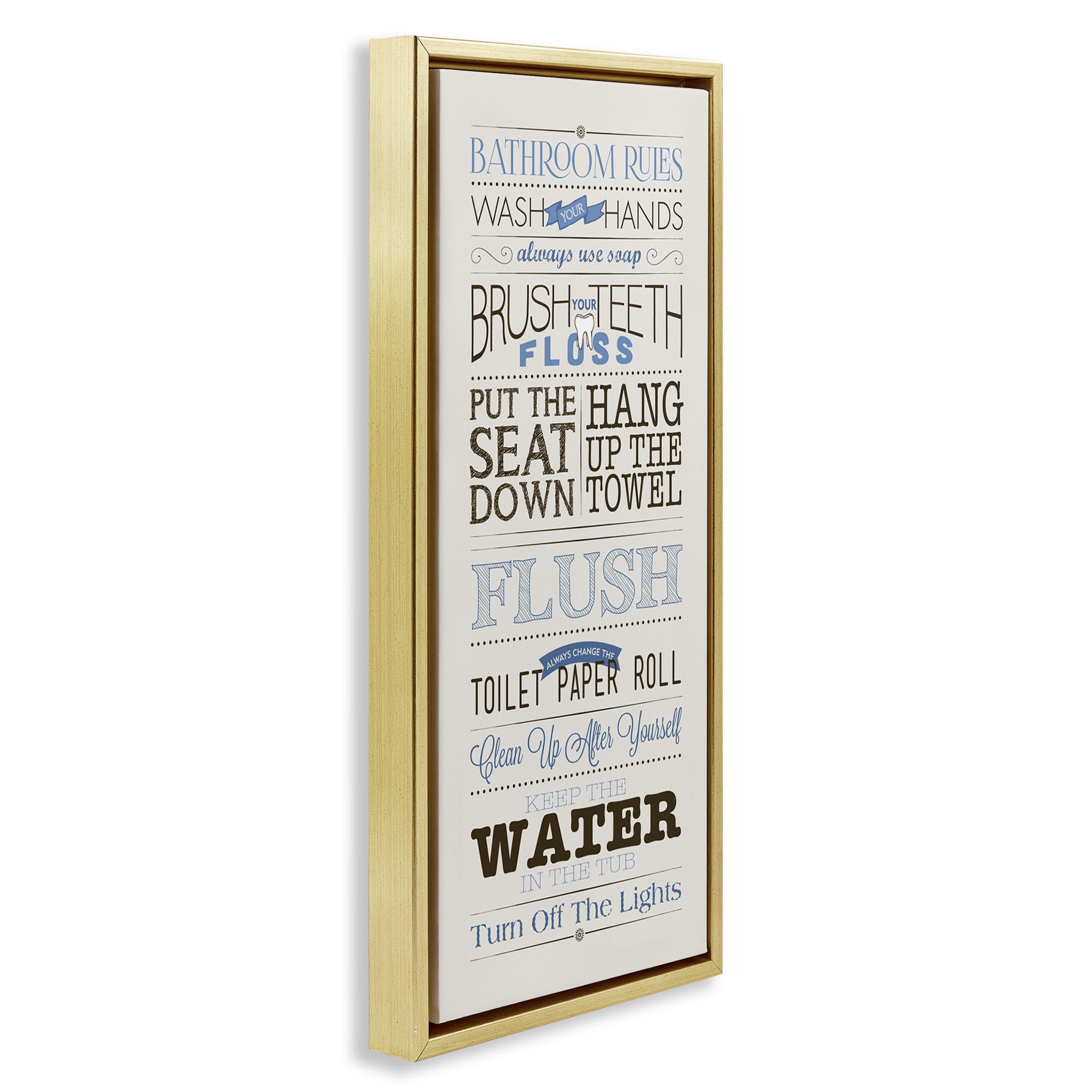 Stupell Industries Bathroom Rules Vintage List Abstract Painting Gold Floater Framed Canvas Art Print Wall Art, 11 x 25