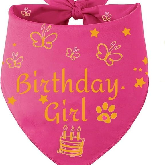 Dog Birthday Bandana Girl , Durable Triangle Reversible Scarf Bibs Handkerchief for Puppy Pet, Dogs Party Accessories for Small Medium Large