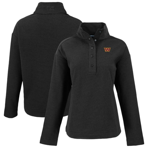 Women's Cutter & Buck Black Washington Commanders Hunts Point Eco Half-Snap Sweatshirt
