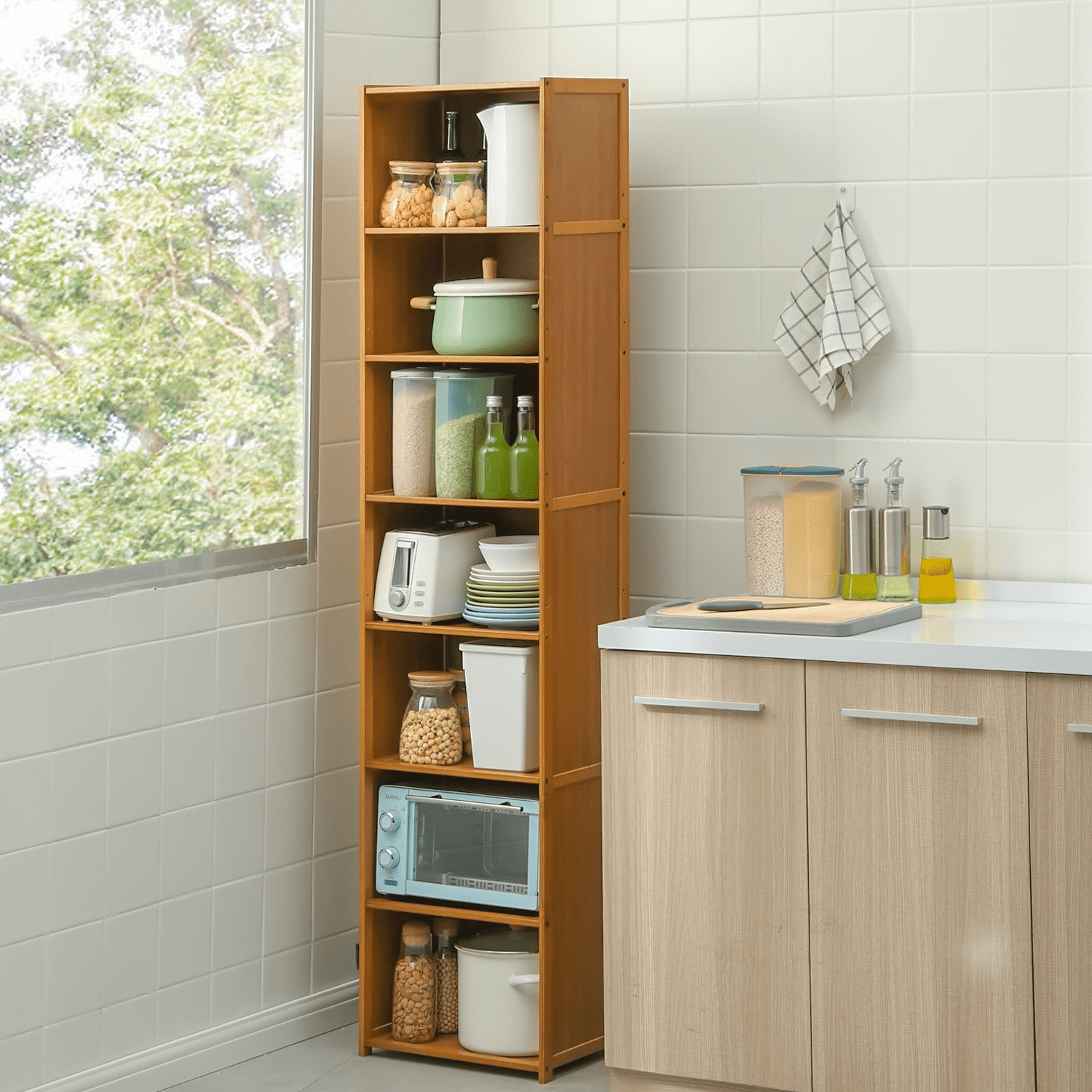 Magshion Bamboo 5 Shelves Bookshelf, Display Storage Stand, Books Organizer Rack, Brown, for Home