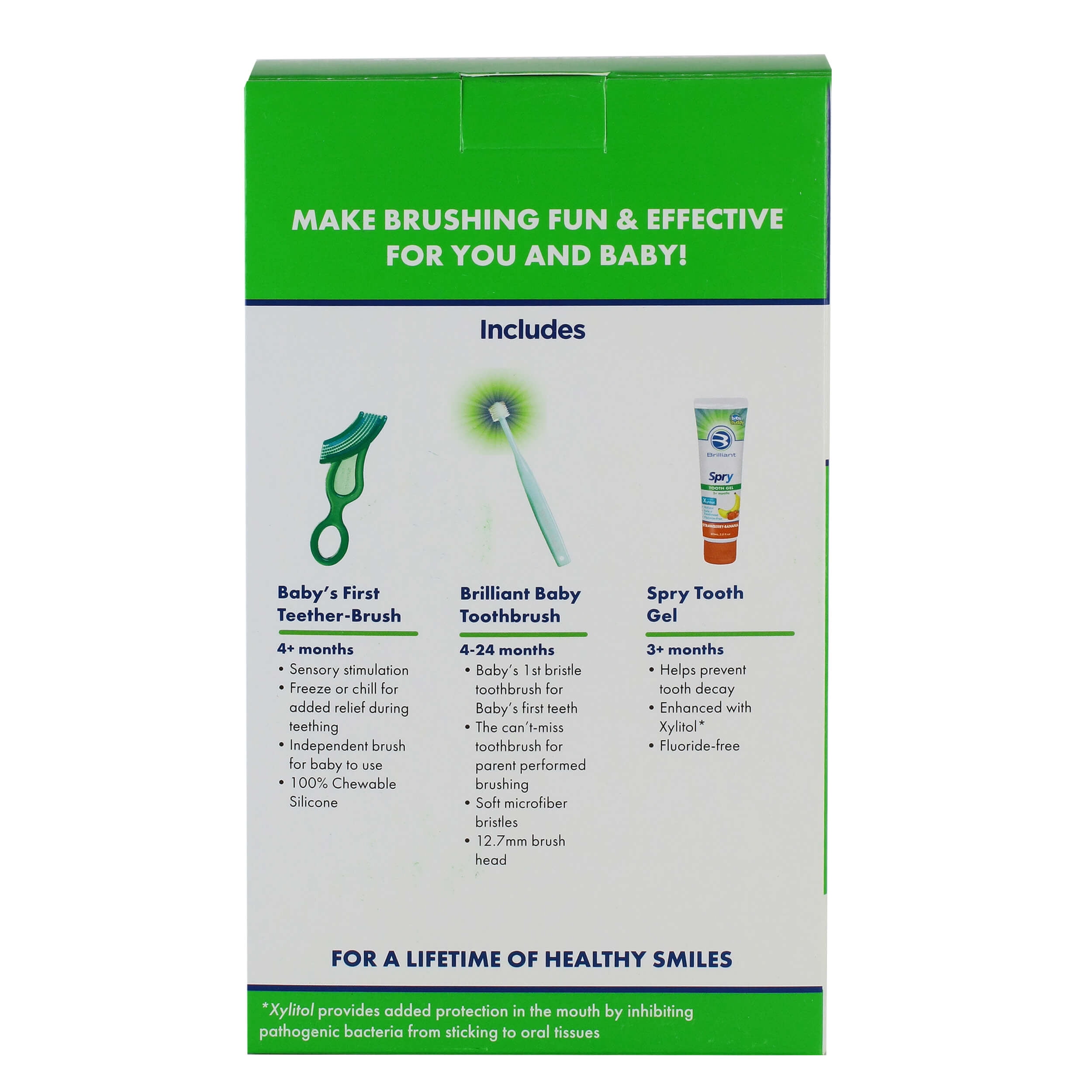 Brilliant Infant Oral Care Kit, Soft Chewing Toothbrush, Round Baby Brush, Tooth Gel, Green, 4+ Mos
