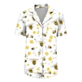 thumbnail image 6 of Dianli Womens Pajama Sets Fashion Casual Turndown Short Sleeve Blouse and Shorts Pajama Set Allover Bee Print Homewear Comfortable Four-Way Stretch Elastic Waist Stylish Loungewear Suit, 6 of 7