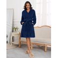 thumbnail image 3 of Ekouaer Black Bathrobe for Women Fleece Plush Robes Knee Length Warm Ladies Sleep Robe Jacquard Sleepwear with Pockets, 3 of 6