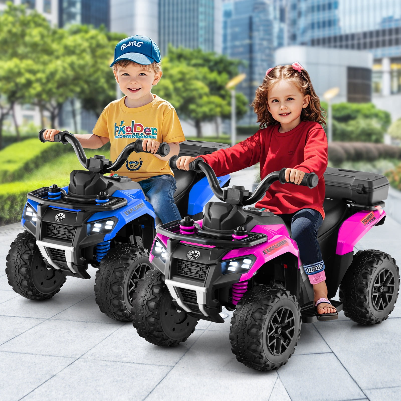 Costway 6V Toddler Ride On Electric Car ATV with Lights & Music & USB Port Storage Box Toy Car Pink