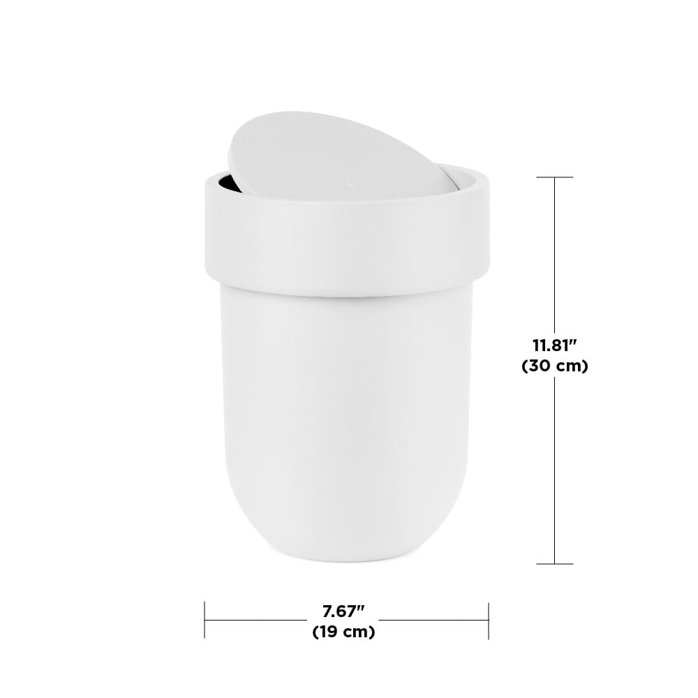 Umbra 1.6 gal Touch Plastic Swing Top Lid Bathroom Trash Can, White