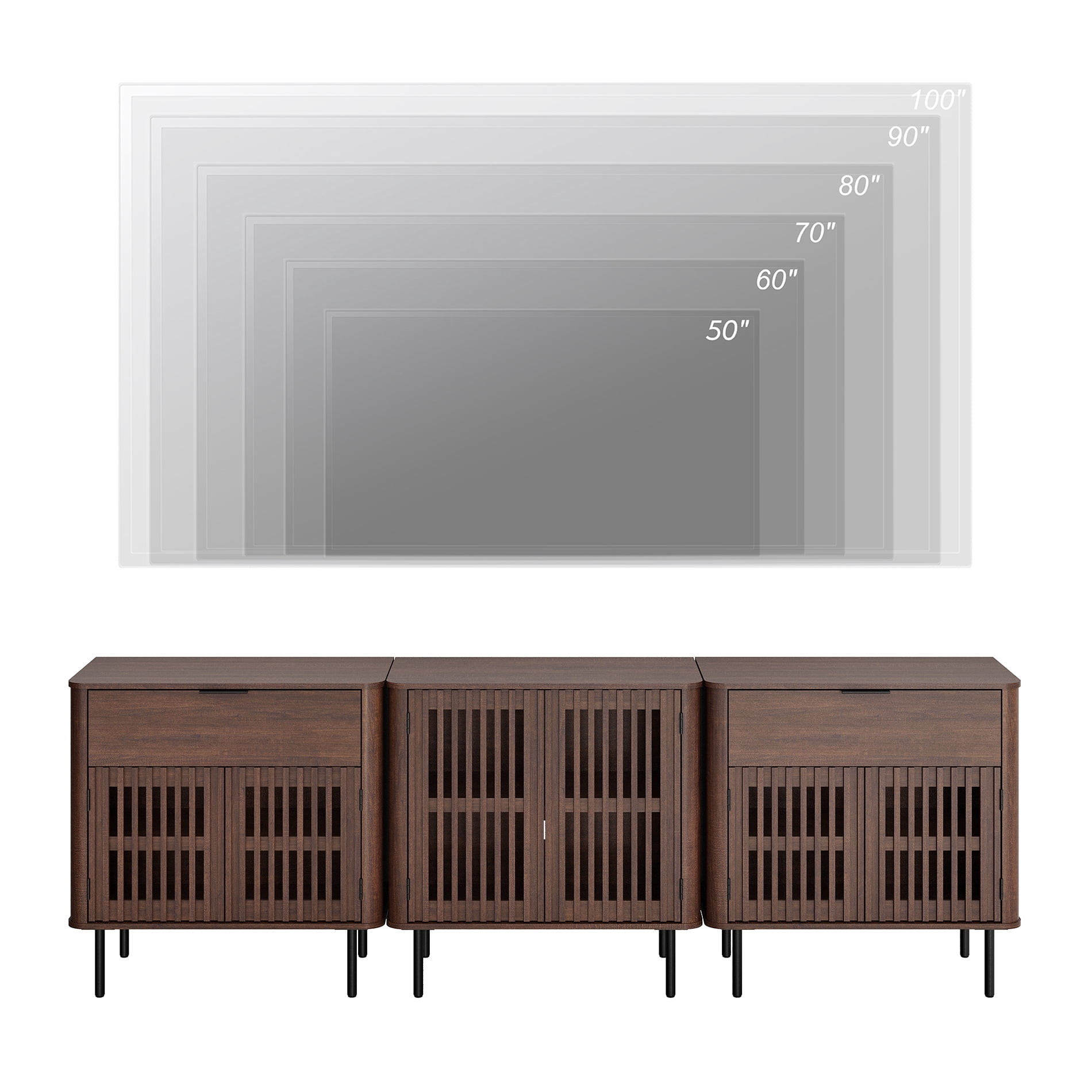 94.5" TV Stand Media Console with Cabinets Adjustable Shelves,Walnut