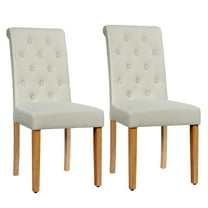 Costway Set of 2 Parsons Upholstered Fabric Chair with Wooden Legs Beige