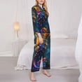 thumbnail image 3 of Salouo Neon Seahorse Underwater Realm Pattern Women's Pajamas Set Long Sleeve Button Down Sleepwear Soft Pj Lounge Sets for women 2 Piece Pjs Set with Long Pants-X-Large, 3 of 7