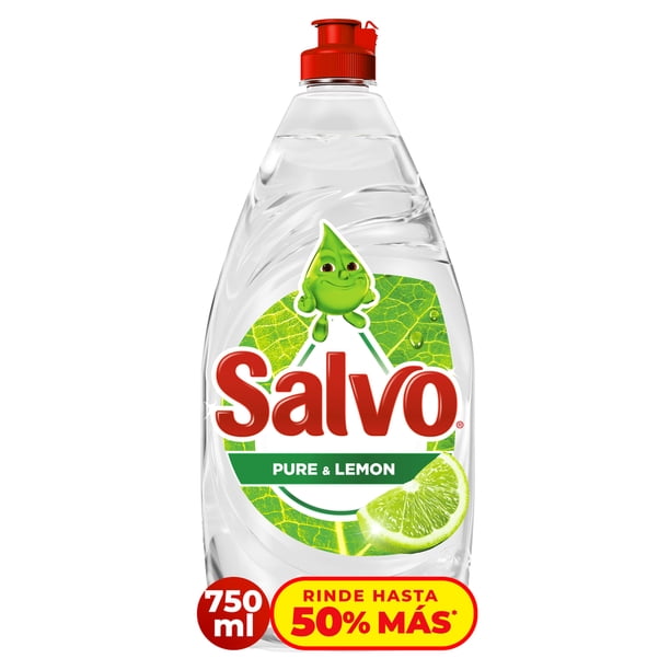 Jabón Liquido para Trastes Salvo Pure & Lemon Remueve Grasa, Rinde hasta 50% Más*, 750 ml