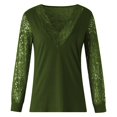 thumbnail image 3 of Womens Lace Splcing Tops Deep V Neck Hollow Out Long Sleeve Tunic Shirts Solid Color Casual Loose Plus Size Blouses(X-Large,Army Green), 3 of 4