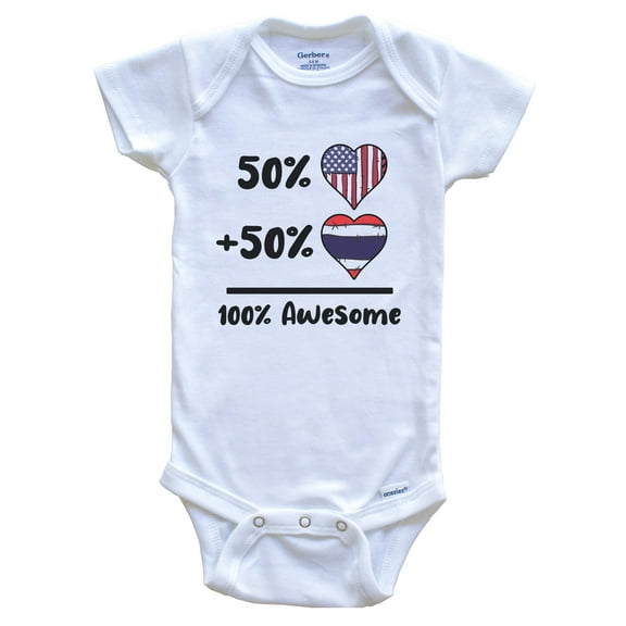 50% American 50% Thai 100% Awesome Thailand Heart Flag Baby Bodysuit