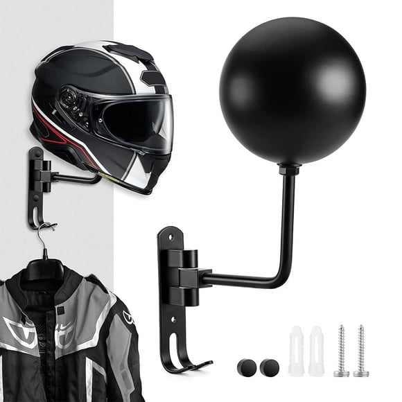 POINTERTECK Motorcycle Helmet Rack Helmet Holder Wall Mount 180 Degree Rotation Helmet Hanger with Double Hook for Coats Caps Hats Motorcycle Accessories