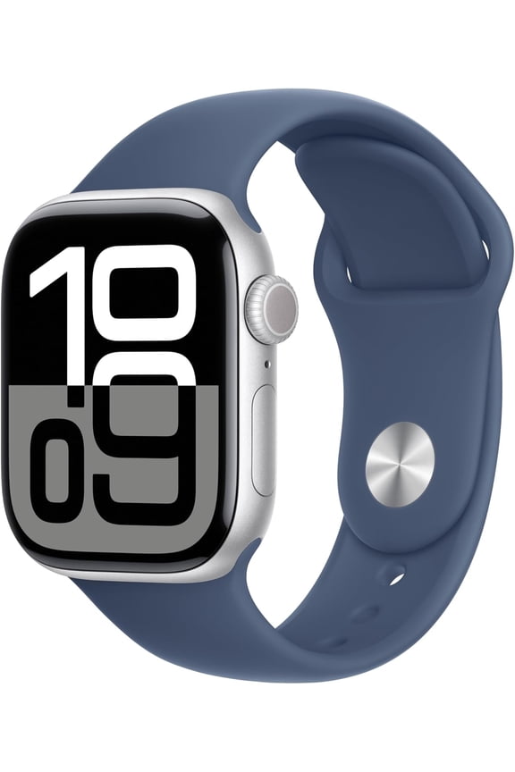Pre-Owned Apple Watch Series 10 GPS + Cellular 42mm Aluminum Case with Denim Sport Band - M/L - Silver