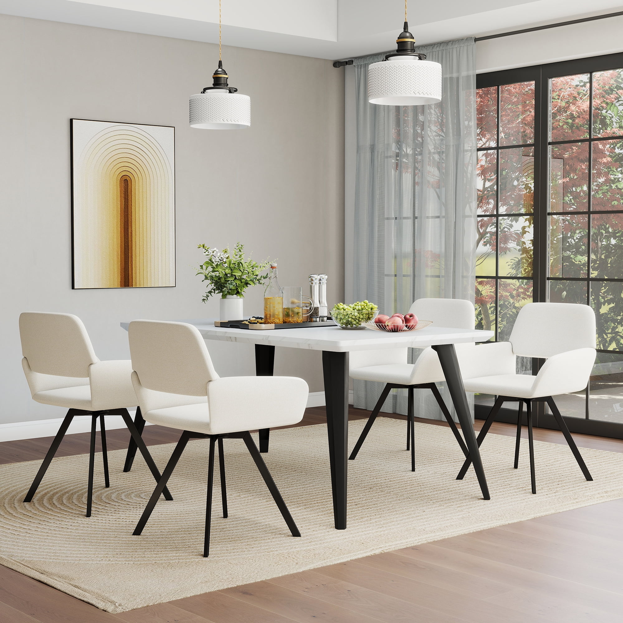 Homy Casa Swivel Dining Side Chair Set of 2, Fabric Armchair Vanity Chair, Beige