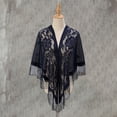 thumbnail image 5 of Xinwanna Women Party Shawl Flower Embroidery Hollow Out Tassel See-through Solid Color Clothes Matching Cardigan Lightweight Summer Prom Scarf Lady Clothes (Navy Blue,180cm), 5 of 13