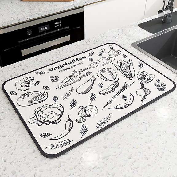 Cinvoph Silicone Dish Draining Mat Heat Resistance Kitchen Countertop Protector Non Slip Absorbent Table Mat Foldable Place mats 12"x16" White