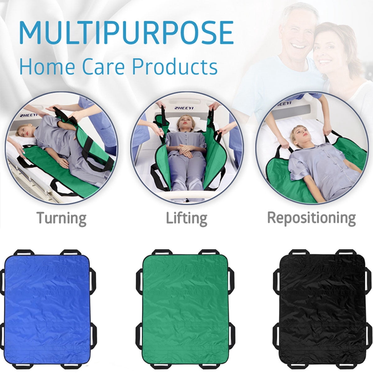 48 x 40 Inch Repositioning Bed Pad with Handles - Reusable & Washable Incontinence Underpad for Home, Hospital, Elderly and Patient Care,Black