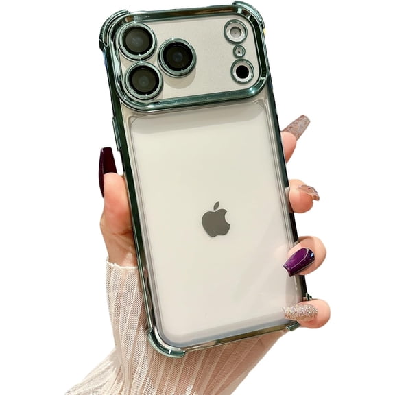 Plating Four Corners Camera Protect Shockproof Clear Phone Case for iPhone (Green,iPhone 17)
