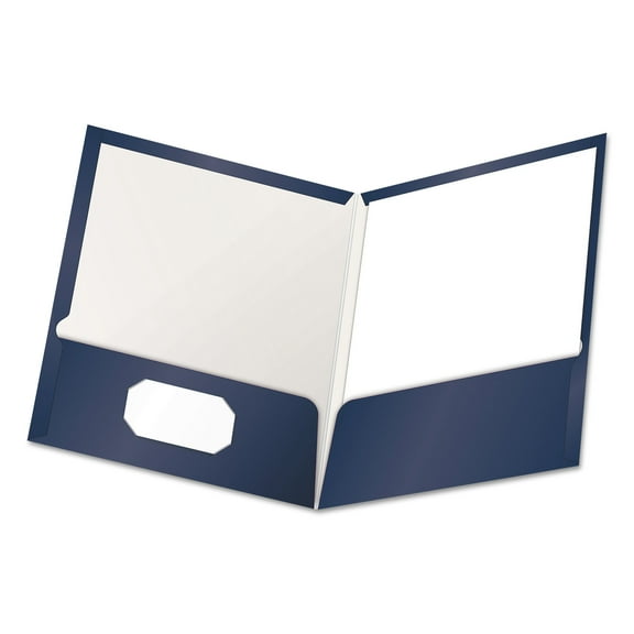 Oxford High Gloss Laminated Paperboard Folder, 100-Sheet Capacity, 11 x 8.5, Navy, 25/Box