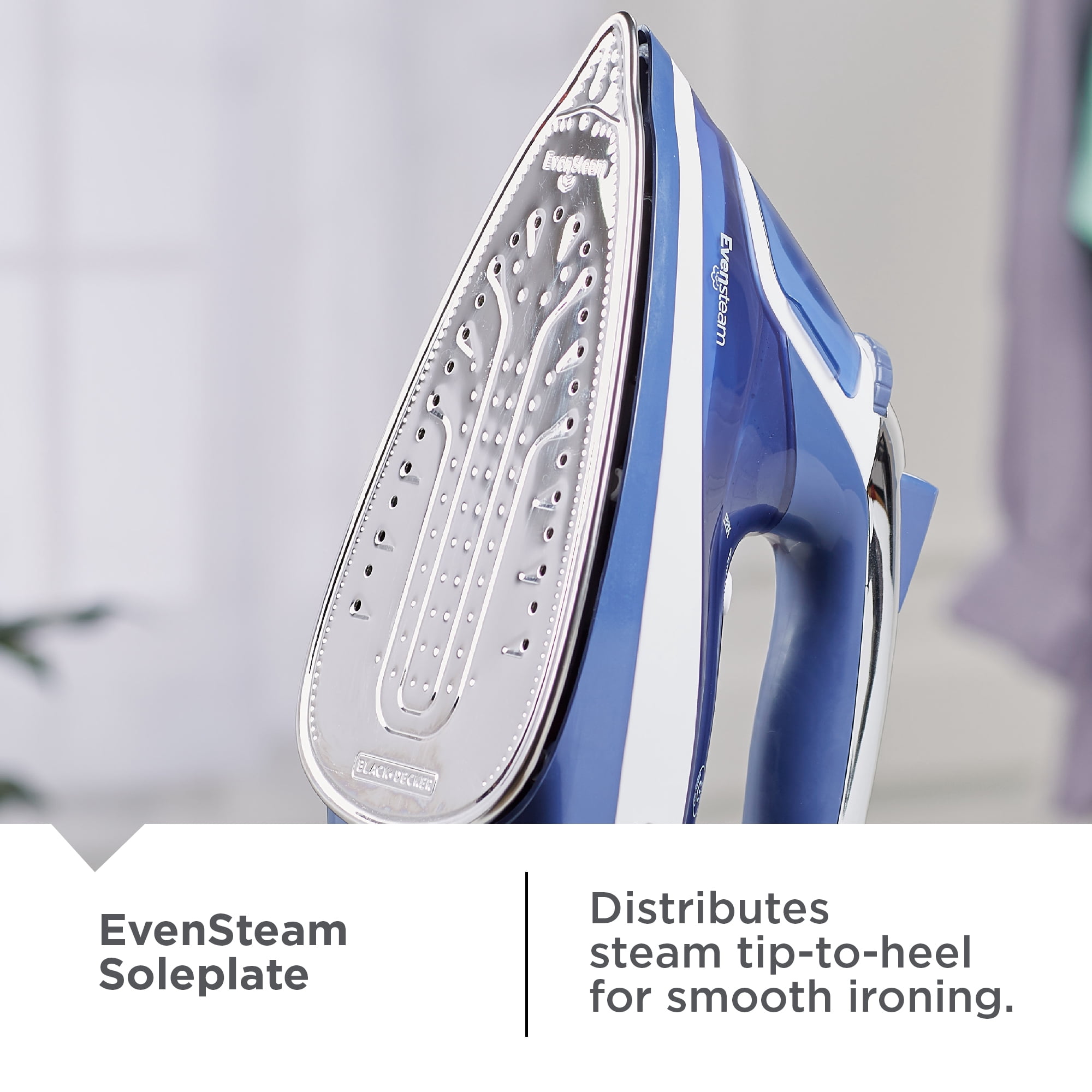BLACK+DECKER One Step Steam Iron for Clothes, 1200W, EvenSteam Stainless Steel Soleplate, Smart Steam Control, Auto Clean, Auto Shut-off, Blue