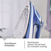 BLACK+DECKER One Step Steam Iron for Clothes, 1200W, EvenSteam Stainless Steel Soleplate, Smart Steam Control, Auto Clean, Auto Shut-off, Blue