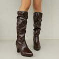 thumbnail image 6 of UngA Women Mid Calf Boots Fold Over Slouchy Boots Chunky Heels Square Toe Pull On Booties Stacked Pleated Boots for Woman Coffee,Size 7, 6 of 7