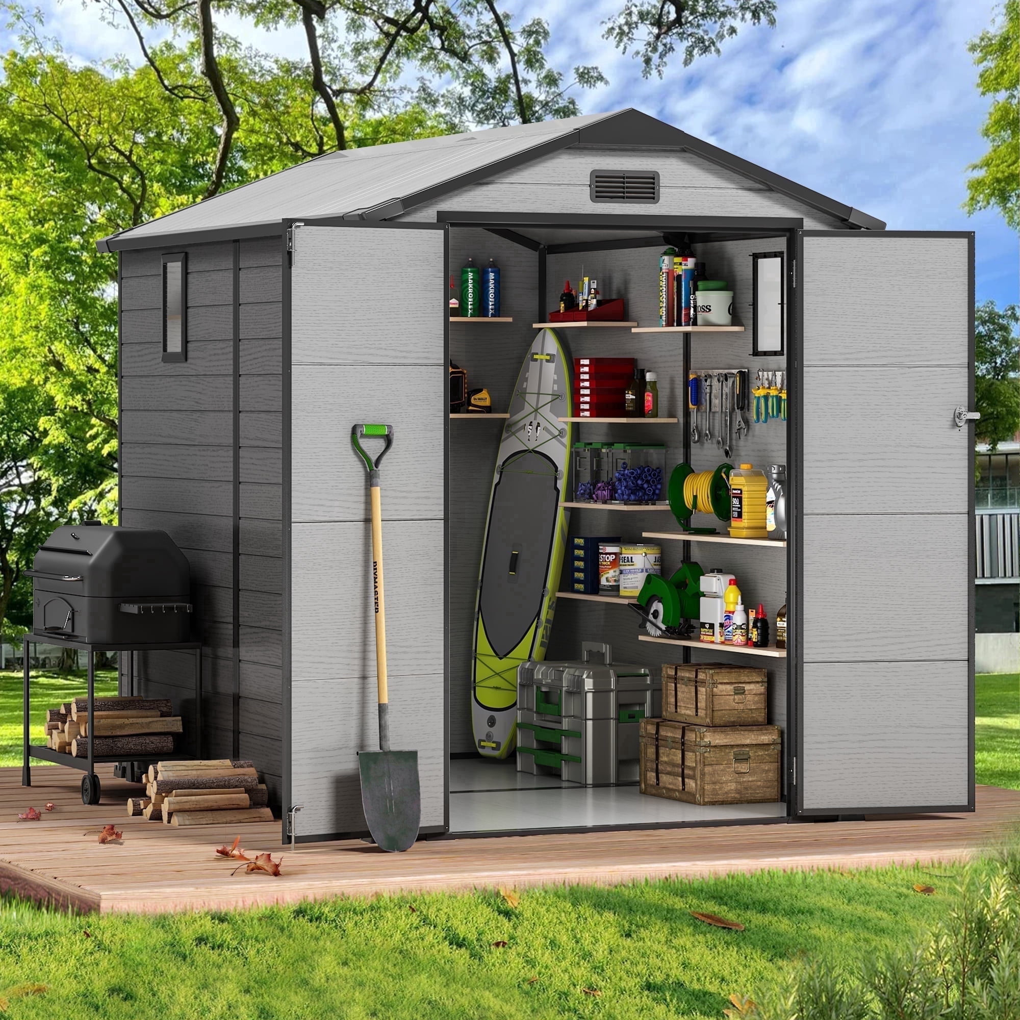 Keter Resin Oakland Backyard & Patio Garden Tool Storage Shed, 7 x