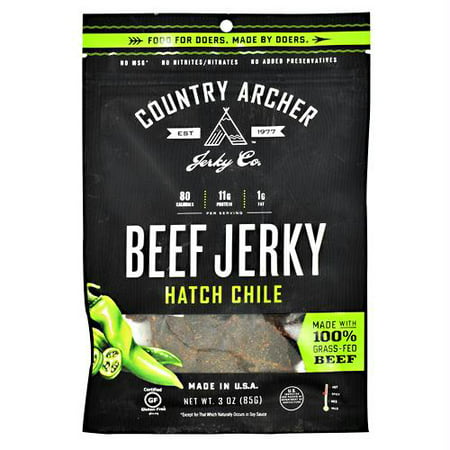Country Archer Grass Fed Beef Jerky Hatch Chile - Gluten