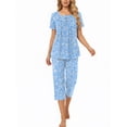 thumbnail image 3 of UVN Womens Pajama Sets Short Sleeve Crewneck Tops and Capri Pant Lounge Set Ladies Pjs Sleepwear Loungewear 2 Piece Outfit, 3 of 9