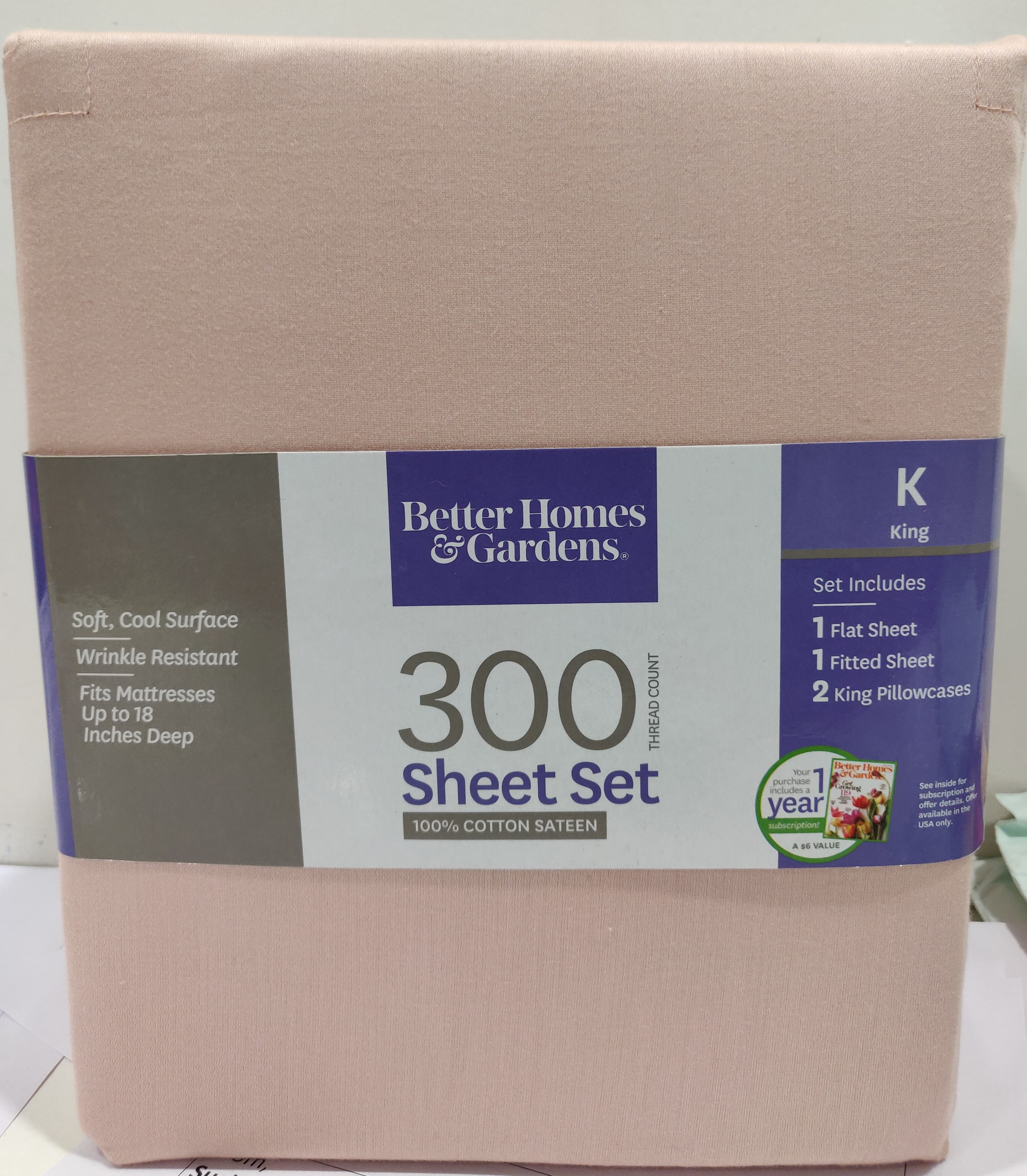 Better Homes & Gardens 300 Thread Count 100% Cotton Wrinkle Resistant Sheet Set, King Cherry Blossom