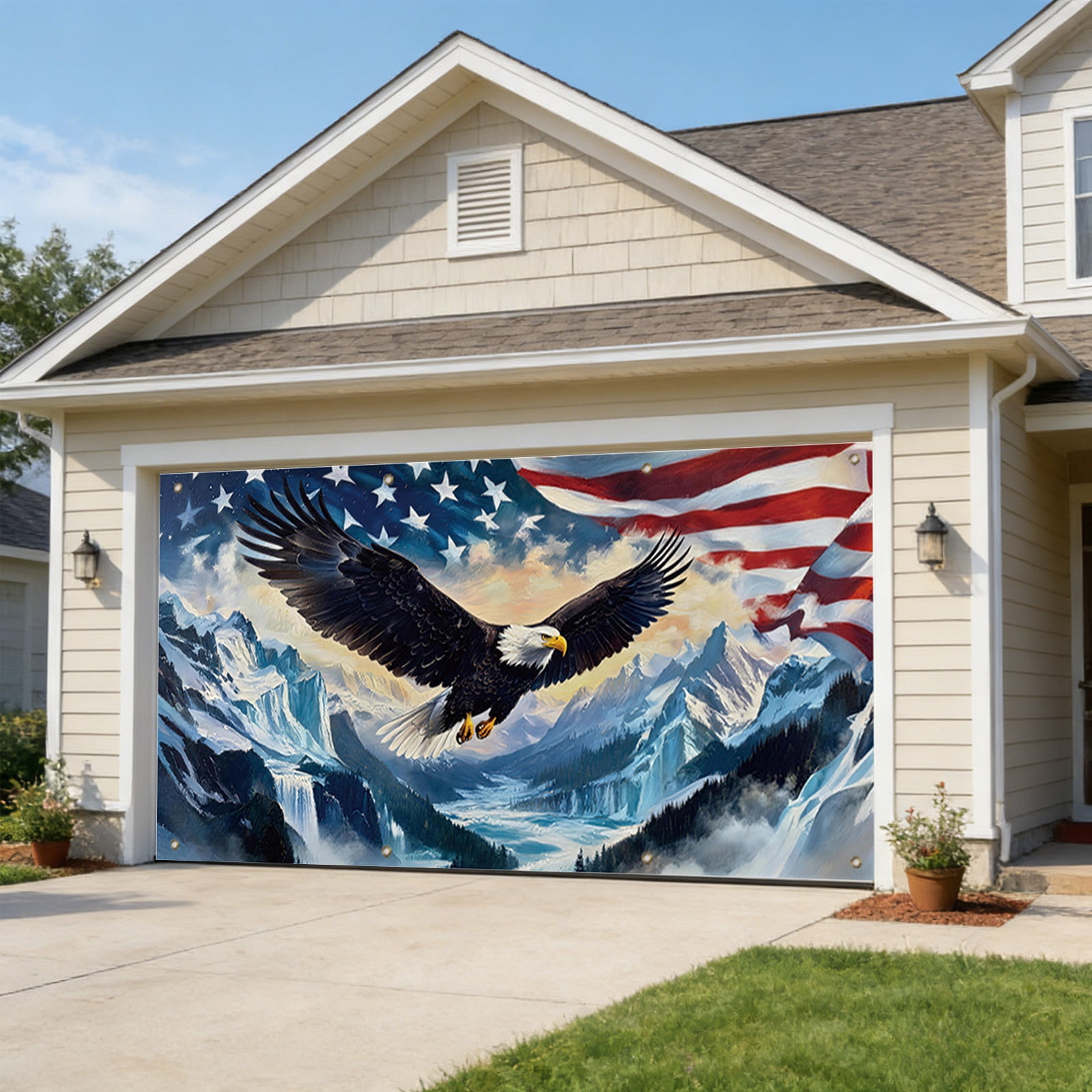 157.4X72.8 In 250Th Usa Anniversary Patriotic Garage Door Cover Bird Flag 4Th Of July Decor